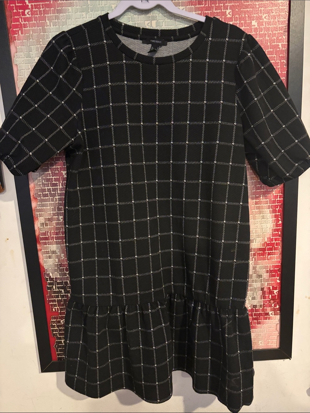Forever 21 Black & White Windowpane Ruffle-Hem Dress